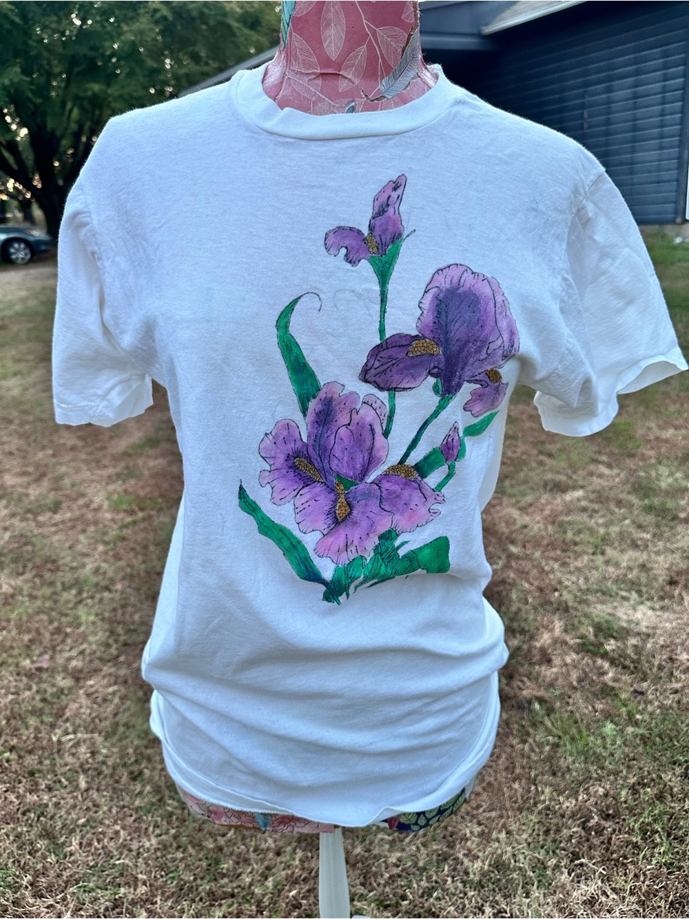 Vintage 1980s Purple Iris Floral T-Shirt – Made in USA – Large